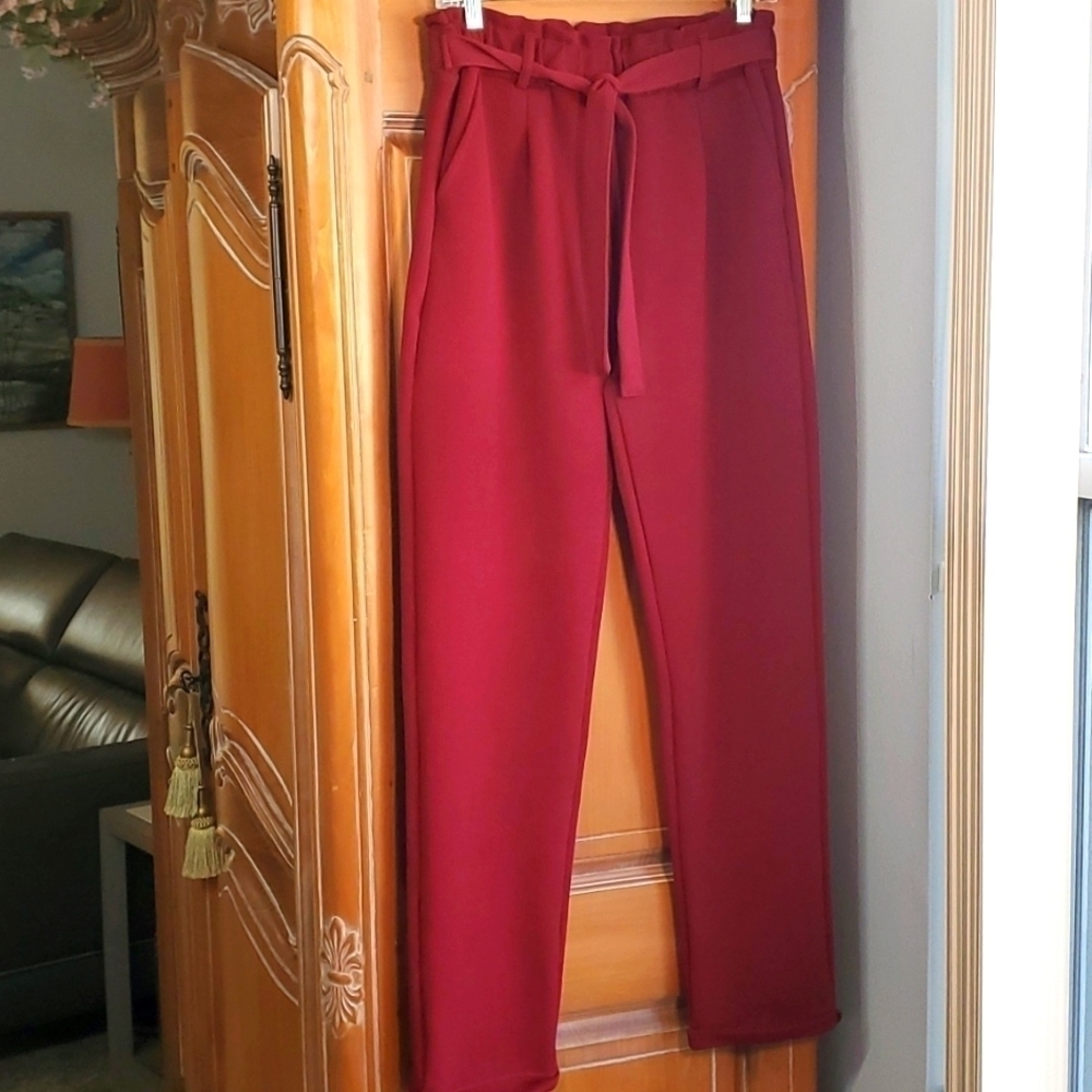 PLANET B, Women's pants, high waist with elastic and tie  2 pockets Straight leg